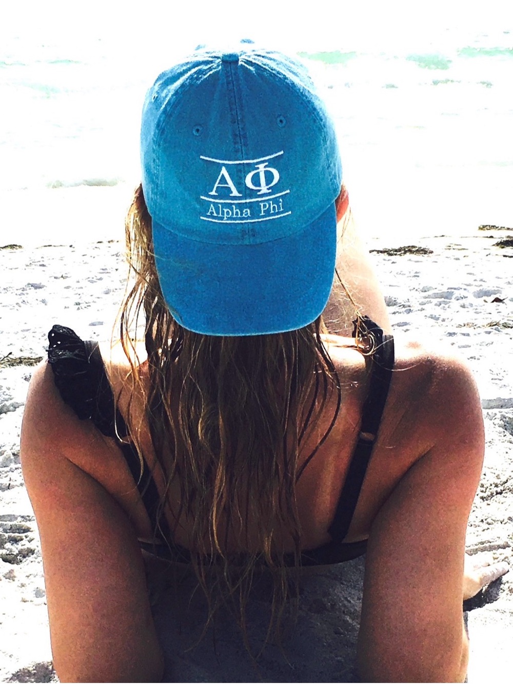 Adams Alpha Phi Embroidered Turquoise Adjustable Baseball Cap Sorority Hat